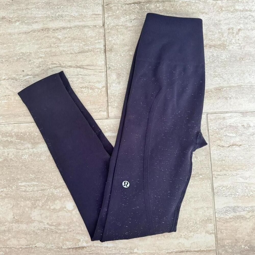 Lululemon Speckled Seamless Leggings Sz 4 Deep Purple High Rise Athleisure Yoga